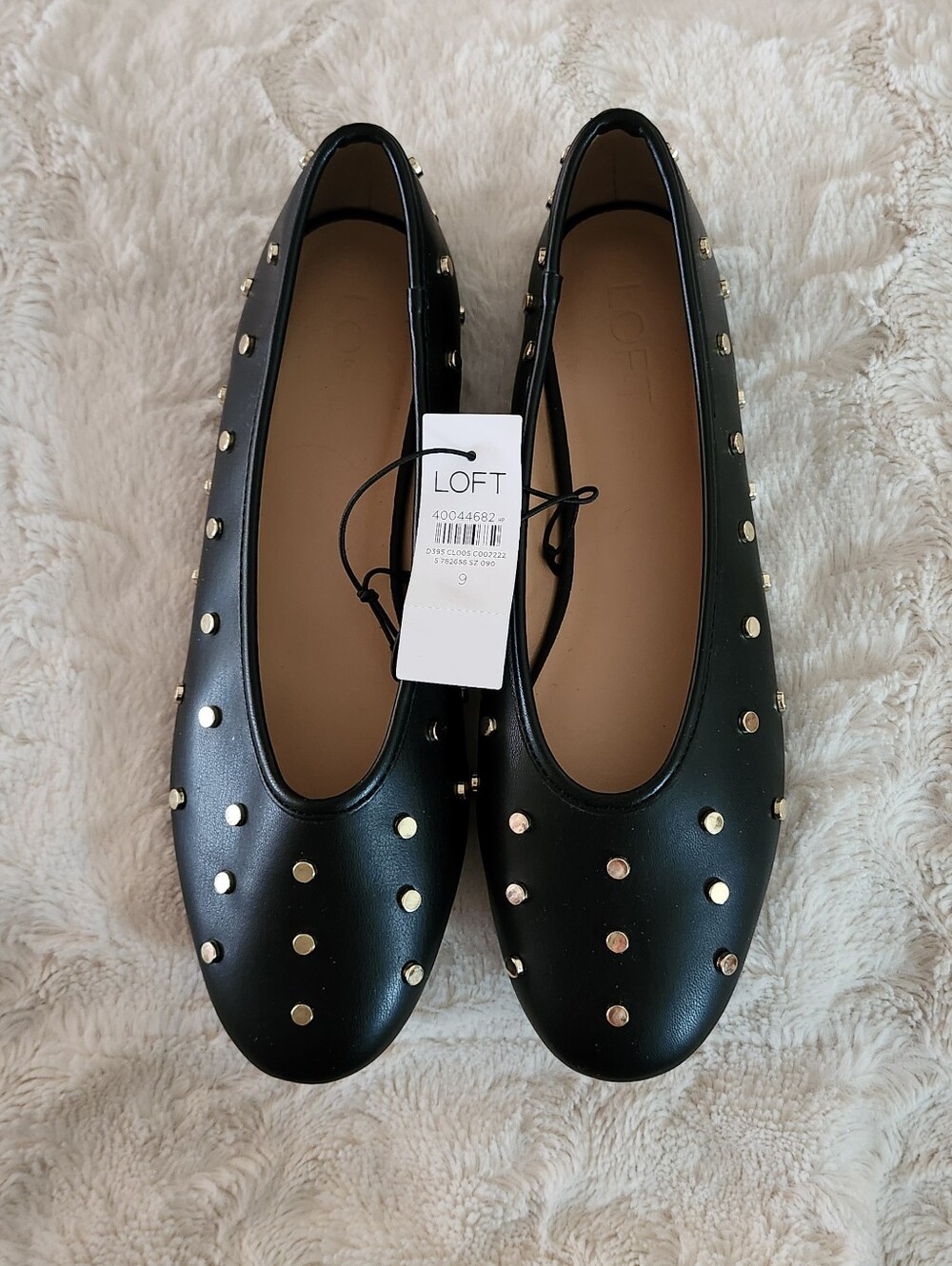 NWT Loft Black Gold Tone Studded Ballet Flats Sz 9 But Fits Like An 8